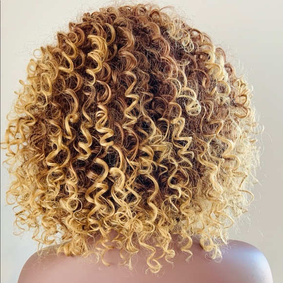 Blonde Auburn Mix Color “Put On & Go” Premium Fiber Curly Wig - Picture 5 of 5